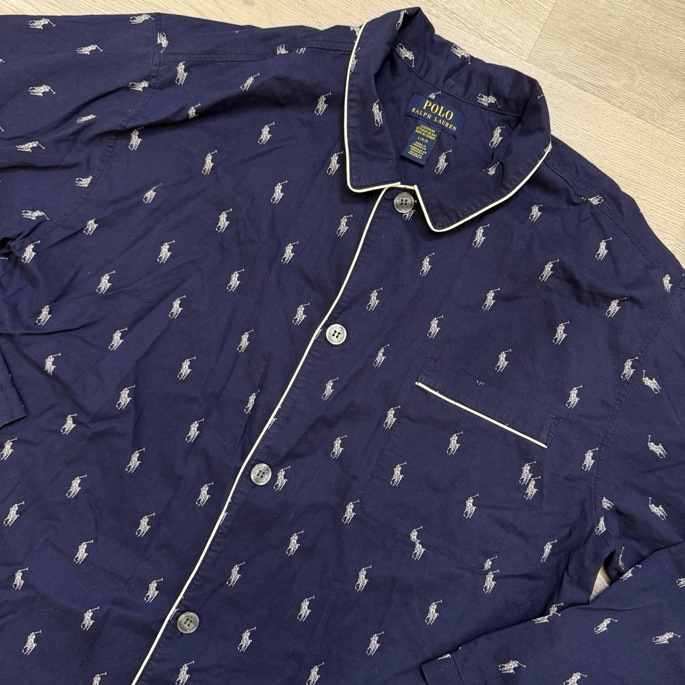 Polo Ralph Lauren Shirt Mens Large Navy Pajama Sleep Lounge All Over Pony Print